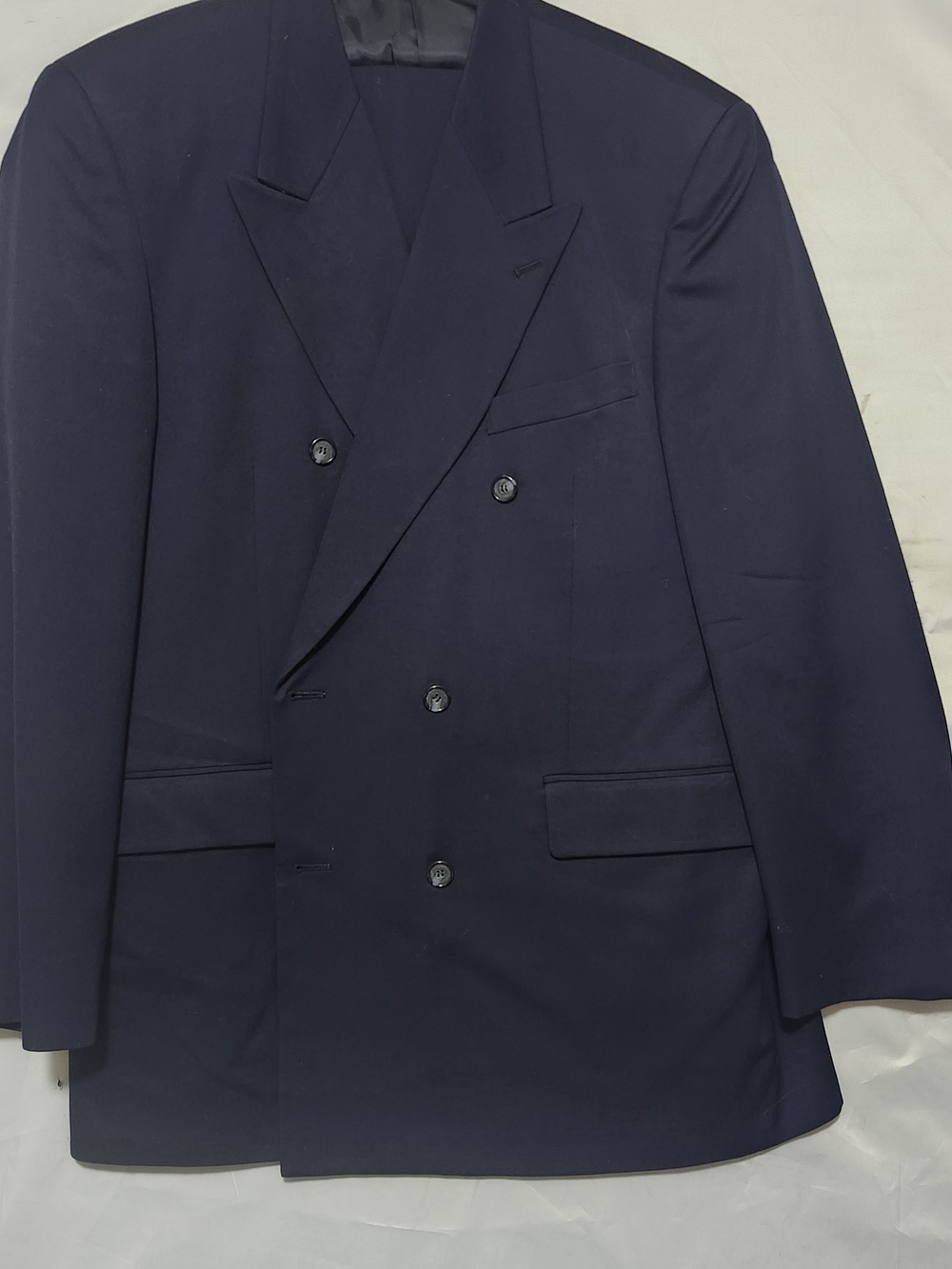 Vintage Men's Wool Double Breasted Suit Set Navy Blue 46L 40